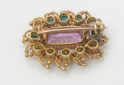 Lot 484 - A Victorian tourmaline, turquoise, pearl and emerald brooch