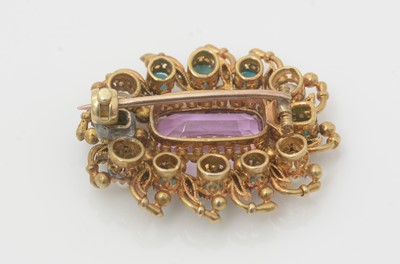 Lot 484 - A Victorian tourmaline, turquoise, pearl and emerald brooch