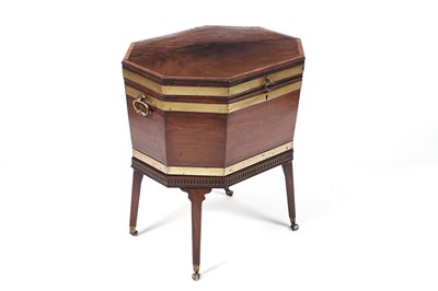 Lot 1255 - A George III mahogany wine cooler on stand