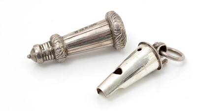 Lot 386 - A late Victorian silver military whistle with sheath.