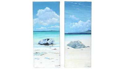 Lot 788 - John Watling - Celtic Rock Strata and Dutchman's Cap Iona, and Celtic Rock with Ben Mora | acrylic