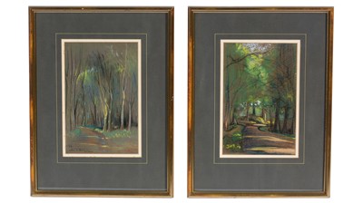Lot 741 - Charles W. Hemingway - Dappled Light in a Verdant Woodland | pastel pair