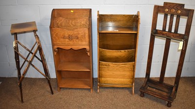 Lot 80 - Two 1930's magazine racks/ bookcases; stick stand; and jardiniere stand.