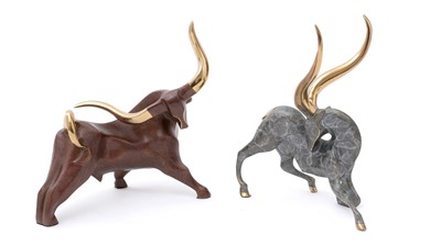 Lot 109 - Alexander Danel bronze bull and antelope