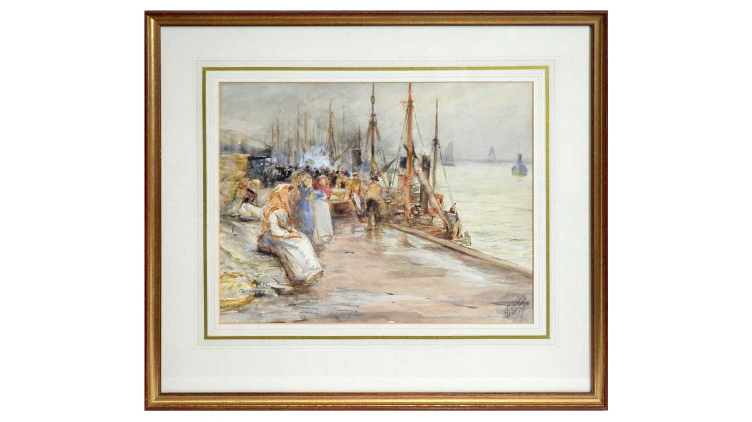 Lot 610 - Robert Jobling - Fishwives Waiting at Little Haven Beach, South Shields