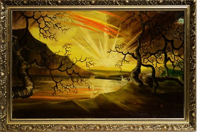 Lot 288 - Antoni Sulek - Swans and Sunrays | oil