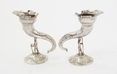 Lot 140 - A pair of late 19th C Continental vases; and a small Victorian mustard pot.