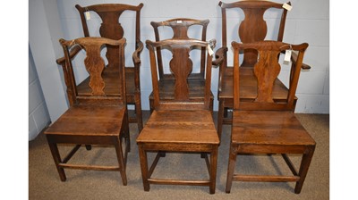 Lot 67 - Six matched rustic oak solid seat dining chairs.