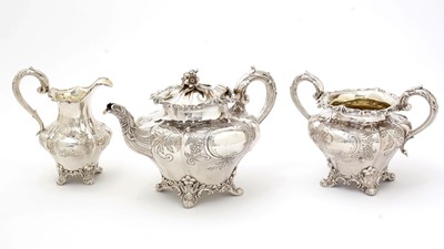 Lot 207 - An early Victorian silver three-piece tea set.