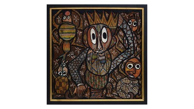 Lot 316 - Twins Seven-Seven - Sculptured No.7 | mixed media; chip-carved panel and paint