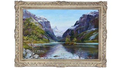 Lot 796 - Alan B. Charlton - Espelandsdalen West of Ulvik, Norway, May 1957 | oil