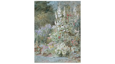 Lot 759 - Thomas Nicholson Tyndale - A Summer Border, with Hollyhocks and Salvia | watercolour