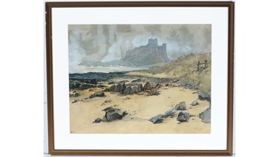 Lot 773 - E. Black - Bamburgh Castle from the Beach | watercolour