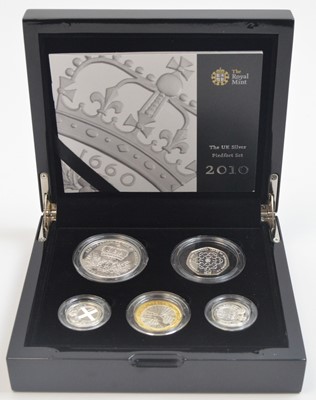 Lot 832 - Royal Mint United Kingdom: the 2010 silver Piedfort 5-coin set.