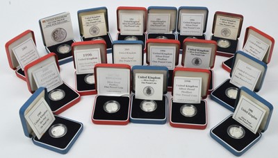 Lot 860 - Royal Mint United Kingdom: A collection of £1 silver Proof coins
