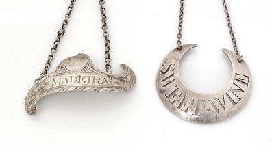 Lot 274 - Two silver wine labels, various designs and makers.