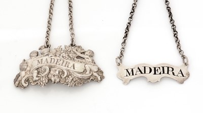 Lot 282 - Two silver wine labels, various designs and makers.