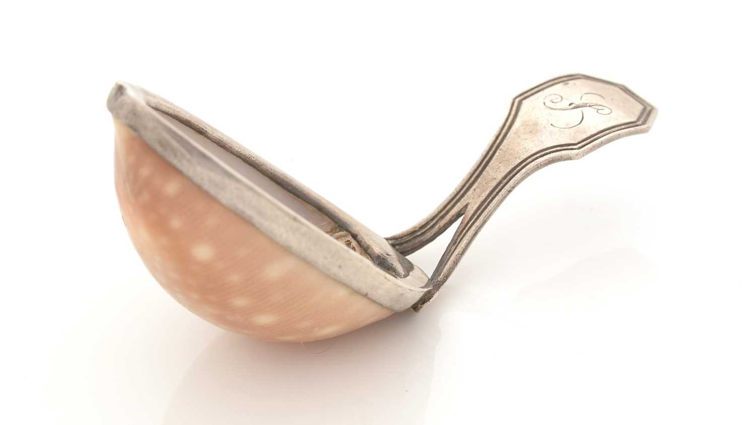 Lot 68 - A George III silver-mounted natural shell caddy spoon.