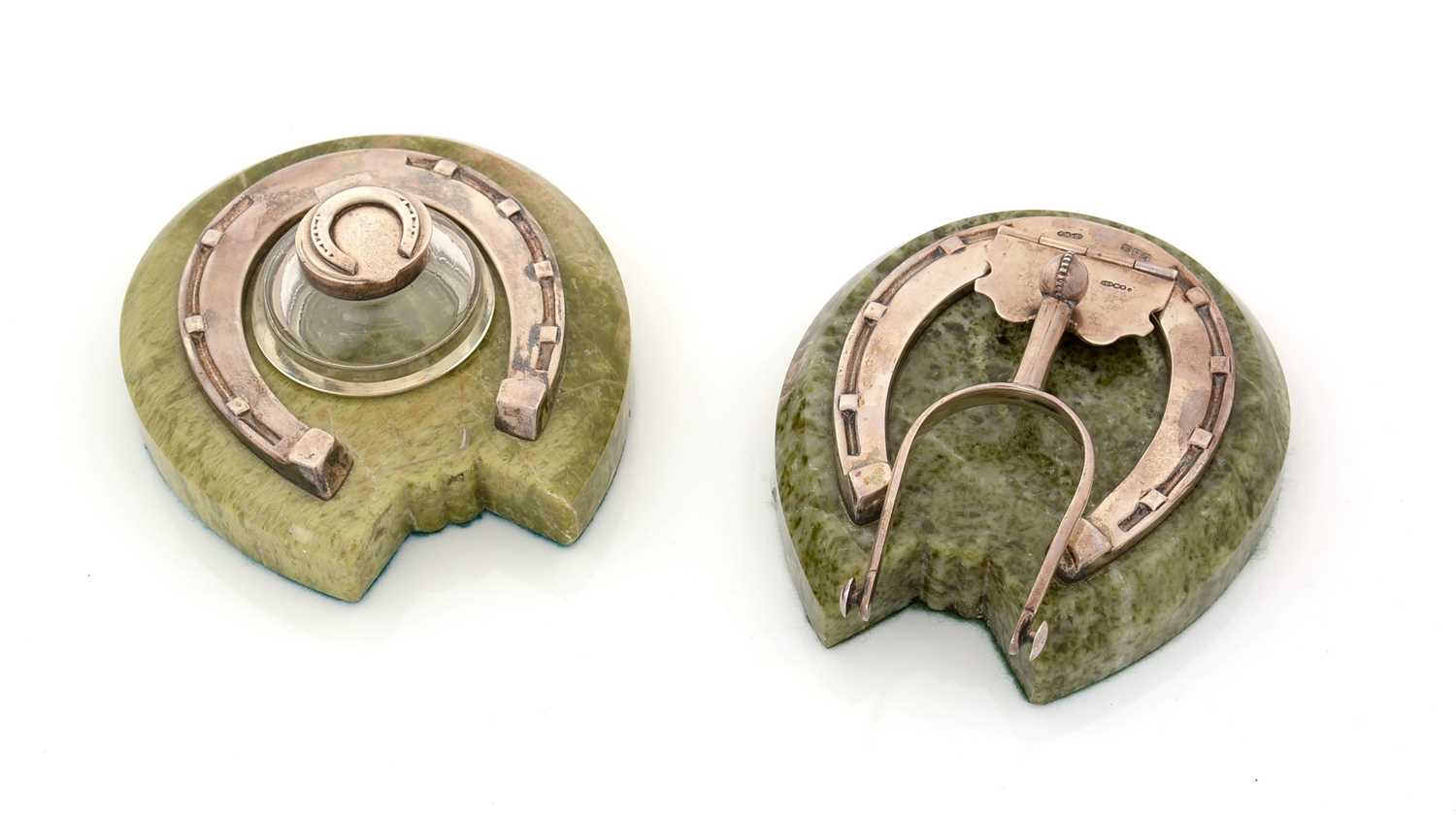 Lot 198 - A George V silver-mounted Connemara marble desk clip.