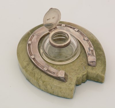 Lot 198 - A George V silver-mounted Connemara marble desk clip.