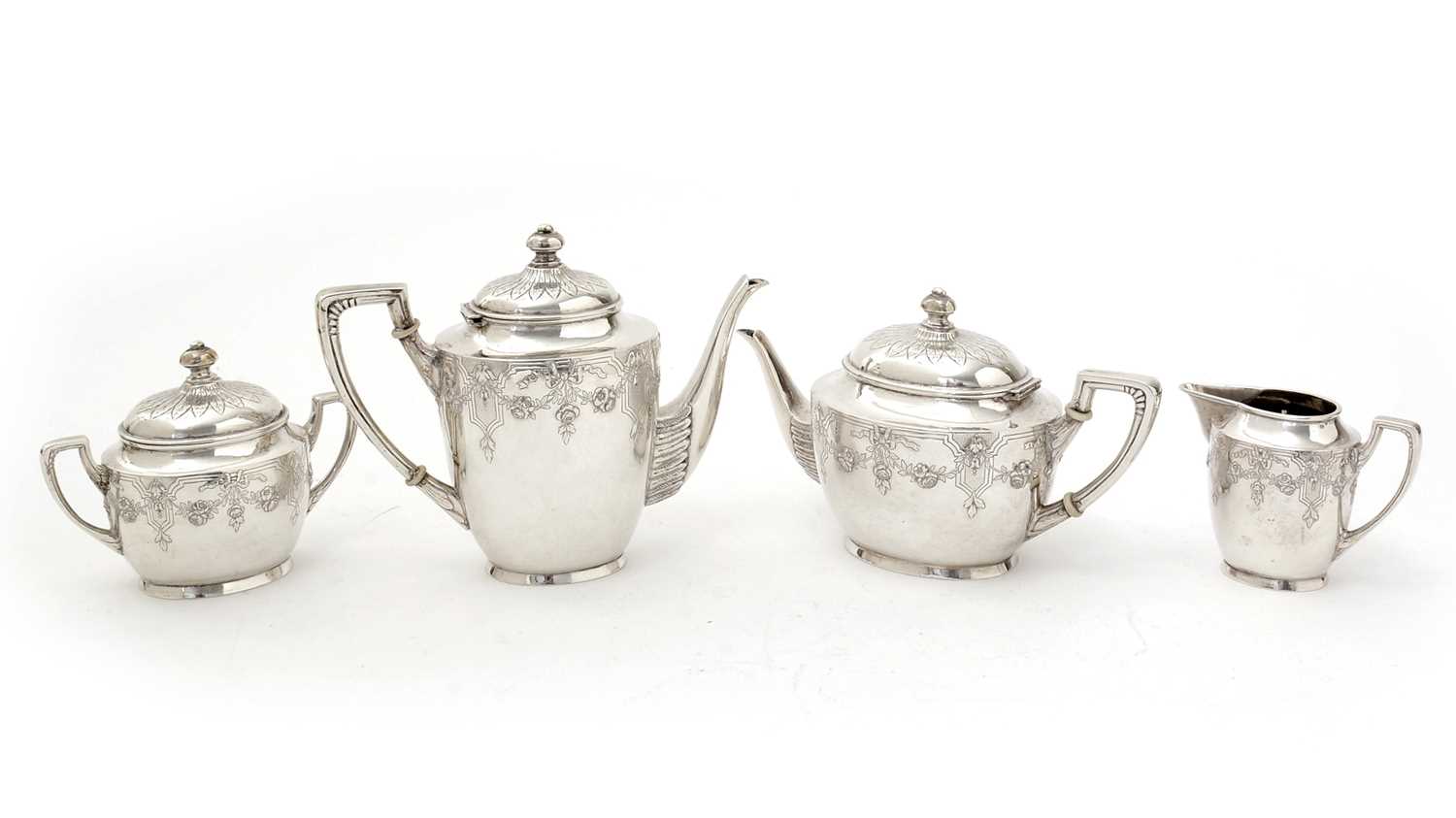 Lot 182 - A late 19th/early 20th Century Portuguese silver four-piece tea and coffee service.