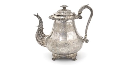 Lot 129 - A late period Old Sheffield plated coffee pot.