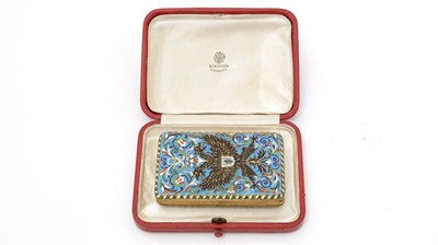 Lot 388 - An early 20th Century Russian silver-gilt and cloisonne enamelled cigarette case.