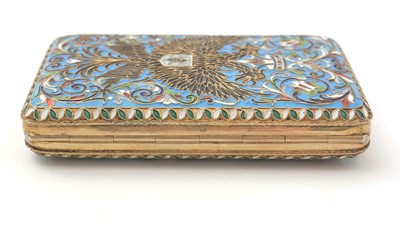 Lot 388 - An early 20th Century Russian silver-gilt and cloisonne enamelled cigarette case.