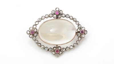 Lot 456 - A Victorian moonstone and diamond brooch