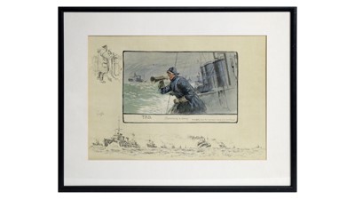 Lot 594 - "Snaffles" Charles Johnson Payne - TBD's "Shepherding a Convoy" - hand-tinted lithograph