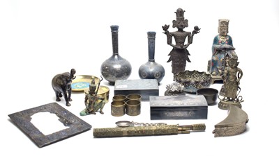 Lot 273 - A collection of Oriental brass, bronze and white metal wares