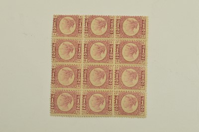 Lot 794 - GB QV 1870 1/2d. rose-red block of twelve