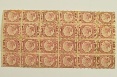 Lot 795 - GB QV 1870 1/2d. rose-red block of twenty-four