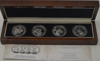 Lot 879 - Royal Mint, United Kingdom: The Heraldic Beasts pure silver crown set