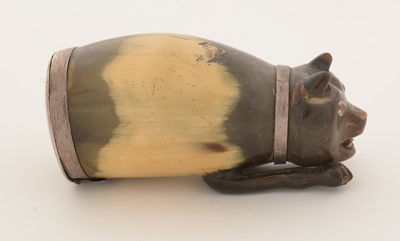 Lot 292 - A 19th Century Scottish silver-mounted horn snuff mull.