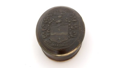 Lot 296 - A George I pressed horn tobacco box.