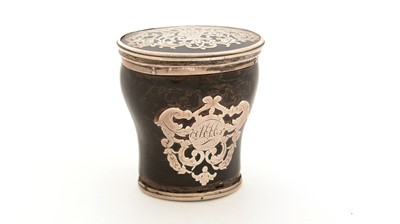 Lot 309 - A mid 18th Century Scottish silver-mounted tortoiseshell snuff mull.