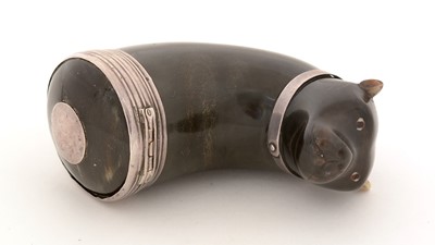 Lot 332 - An early 19th Century Scottish silver-mounted horn snuff mull.