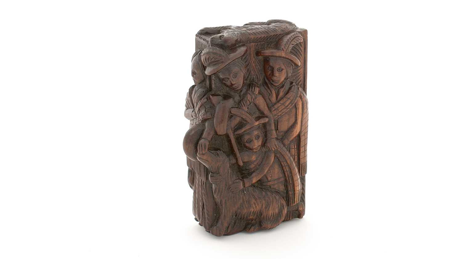 Lot 338 - A late Victorian Scottish carved wooden "blind man" snuff box