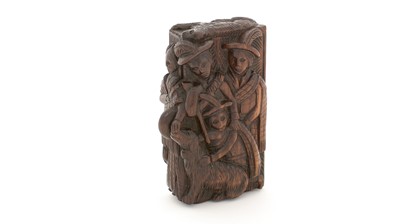 Lot 338 - A late Victorian Scottish carved wooden "blind man" snuff box