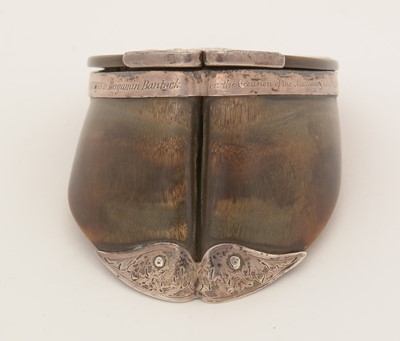Lot 339 - An early Victorian silver-mounted red deer hoof snuff box.
