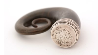 Lot 344 - A Victorian silver-mounted curly horn snuff mull.