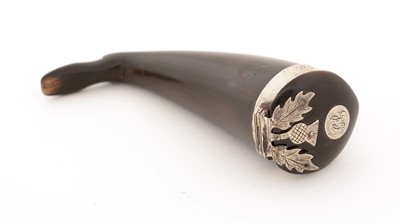 Lot 348 - An early Victorian Scottish silver-mounted horn snuff mull.