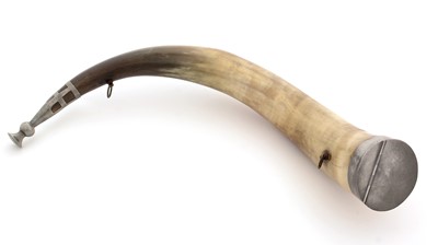 Lot 351 - A late 19th Century pewter-mounted cow horn snuff mull.
