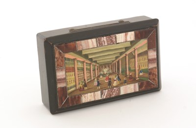 Lot 365 - An early 19th Century Continental lacquered papier-maché snuff box.