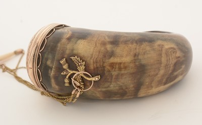 Lot 374 - A George III Scottish gold-mounted curly horn snuff mull.