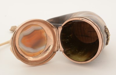 Lot 374 - A George III Scottish gold-mounted curly horn snuff mull.