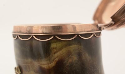 Lot 374 - A George III Scottish gold-mounted curly horn snuff mull.