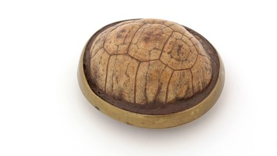 Lot 380 - A 19th Century brass-mounted terrapin carapace snuff box.