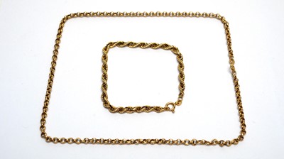 Lot 156 - A 9ct yellow gold circular link necklace; and twist link bracelet